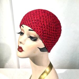 Roman Keflay Boho Mixed Light & Dark Red Handmade Cotton Crochet Hat